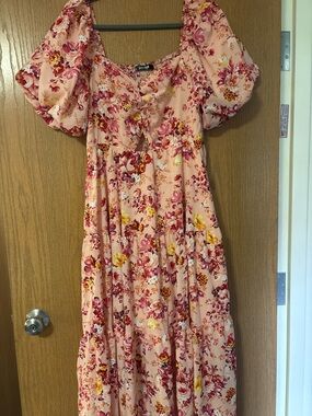 Floral Puff-Sleeve Maxi Dress - Pink Floral
